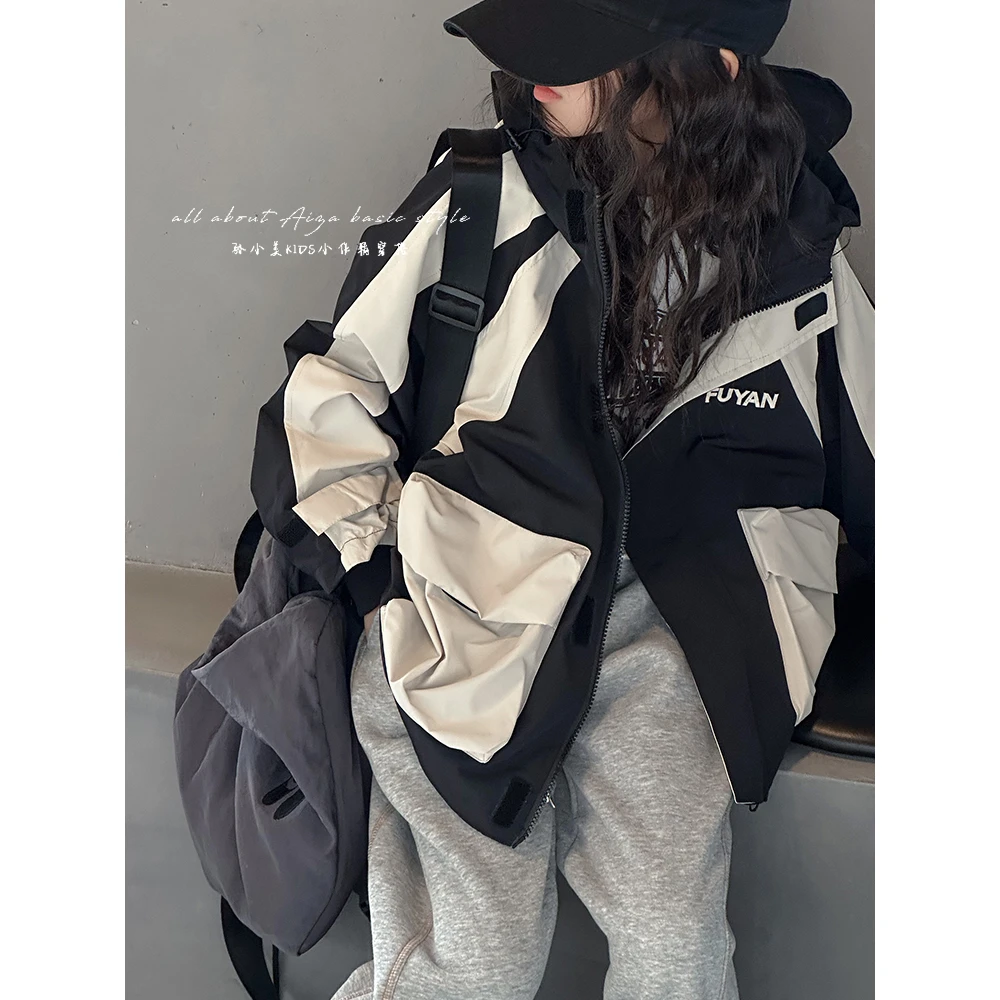 k24559韩国童装女童春秋装外套儿童洋气连帽上衣新款女孩大童风衣