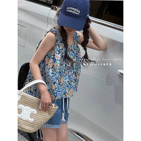 K24093韩国童装女童娃娃衫夏季沙滩上衣2025夏装新款儿童女孩碎花