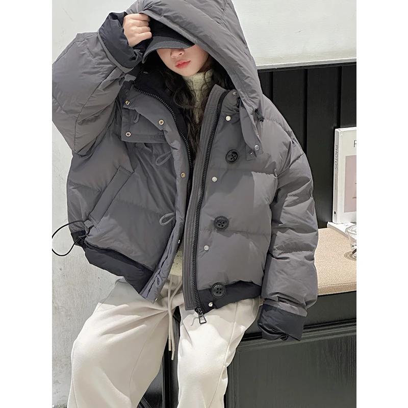 K27983拼色女童面包羽绒服2025新款冬装儿童加厚连帽外套洋气韩版