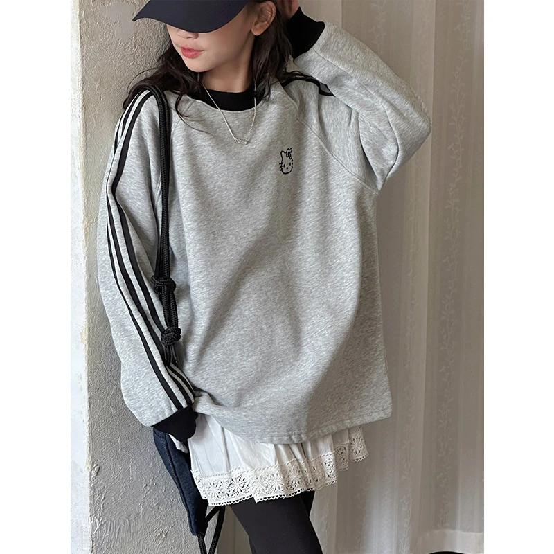 K27776女童运动卫衣2025新款秋冬装加绒加厚儿童洋气上衣打底衫潮