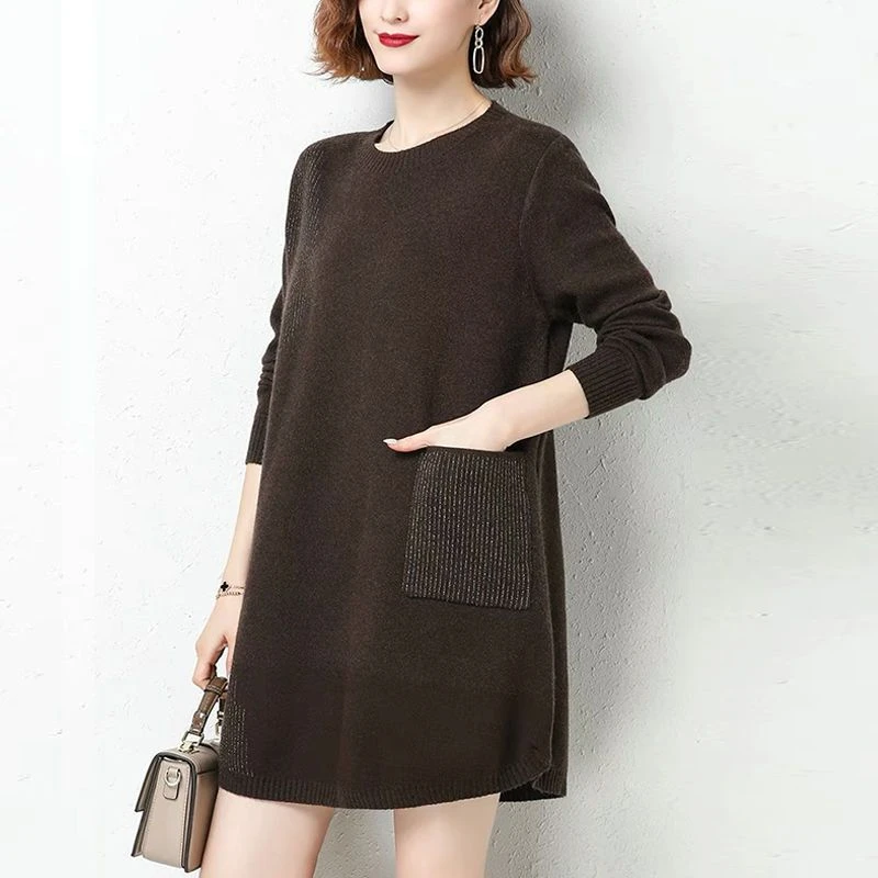 秋冬胖妈妈中长款加肥大码厚毛衣连衣裙中年女保暖洋气打底衫