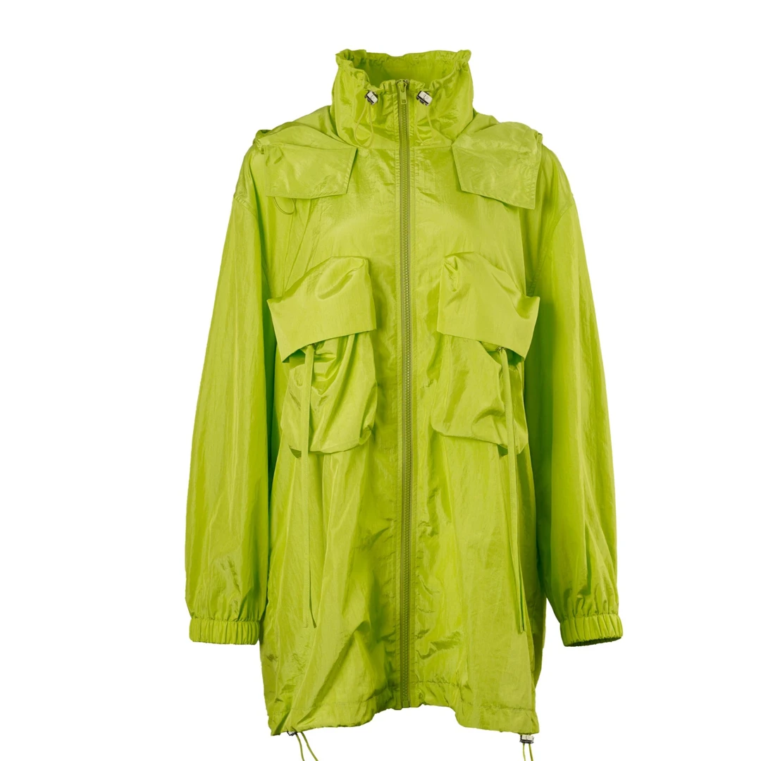 DNCY立体口袋风衣时尚户外休闲绿色女士连帽中长款MA41205302