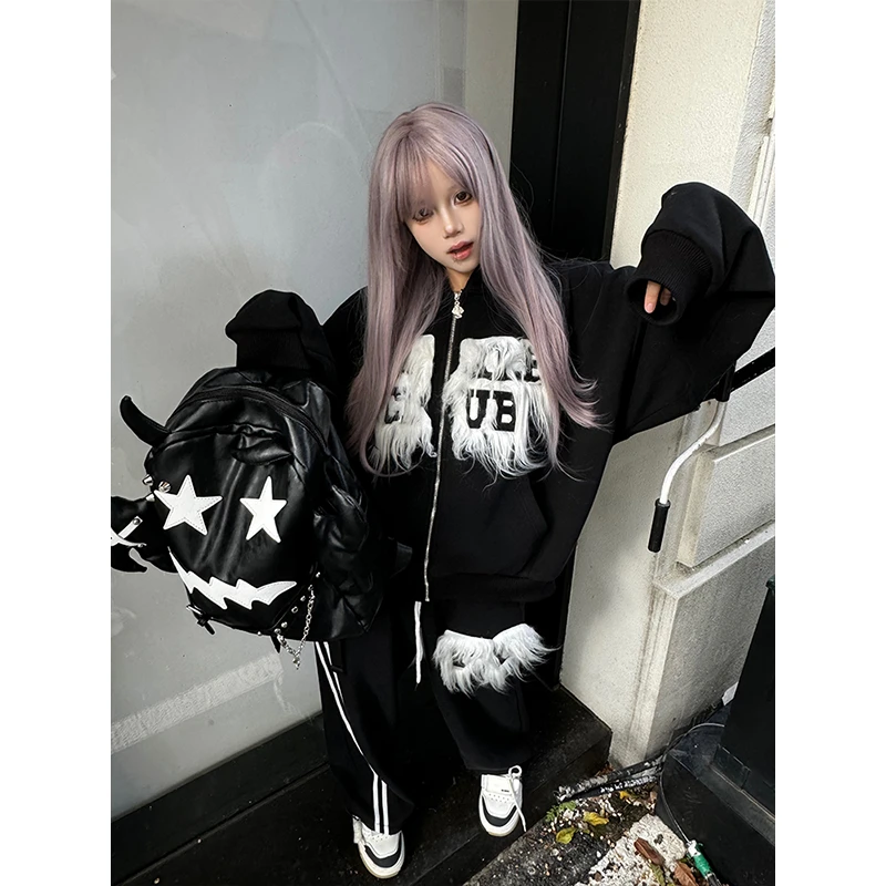 梁拌泡菜【黑尾蓝灵】炸毛外套休闲秋冬男女