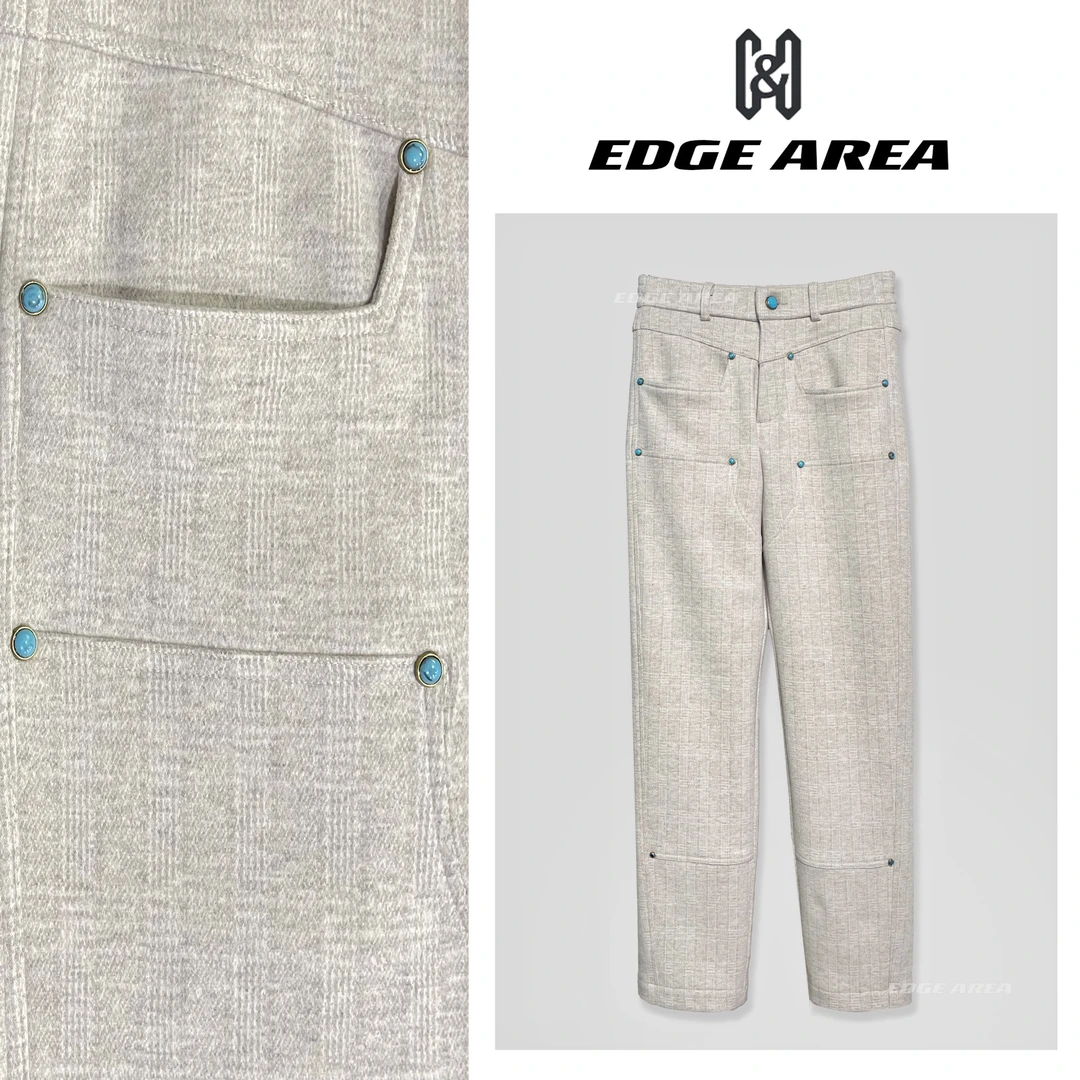 【EDGE AREA】威尔士亲王格高端莱赛尔羊毛混纺真丝绿松石直筒裤687