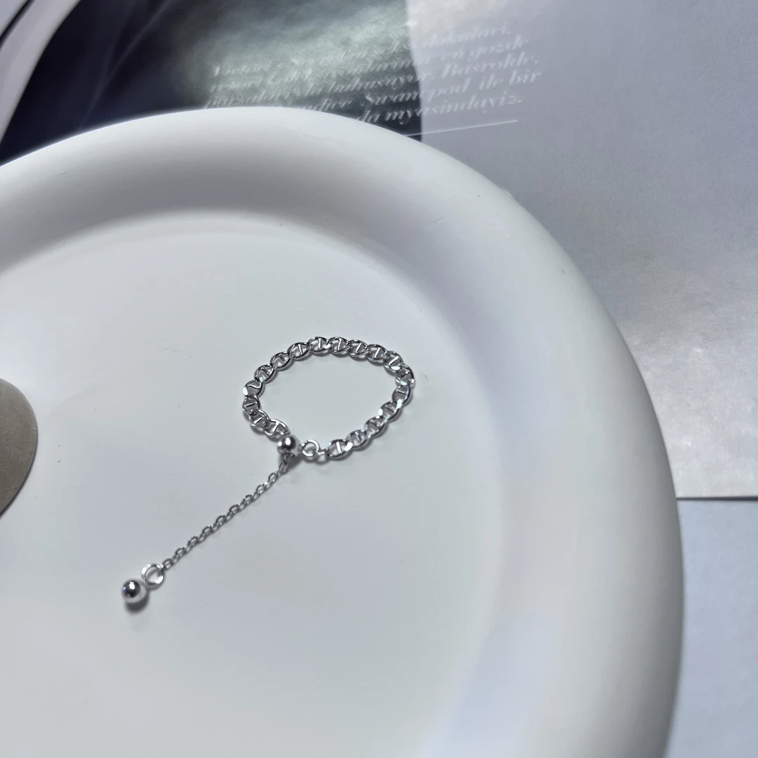 925银戒指 银戒时尚小众轻奢设计可调节环环相扣镶嵌活口日韩女