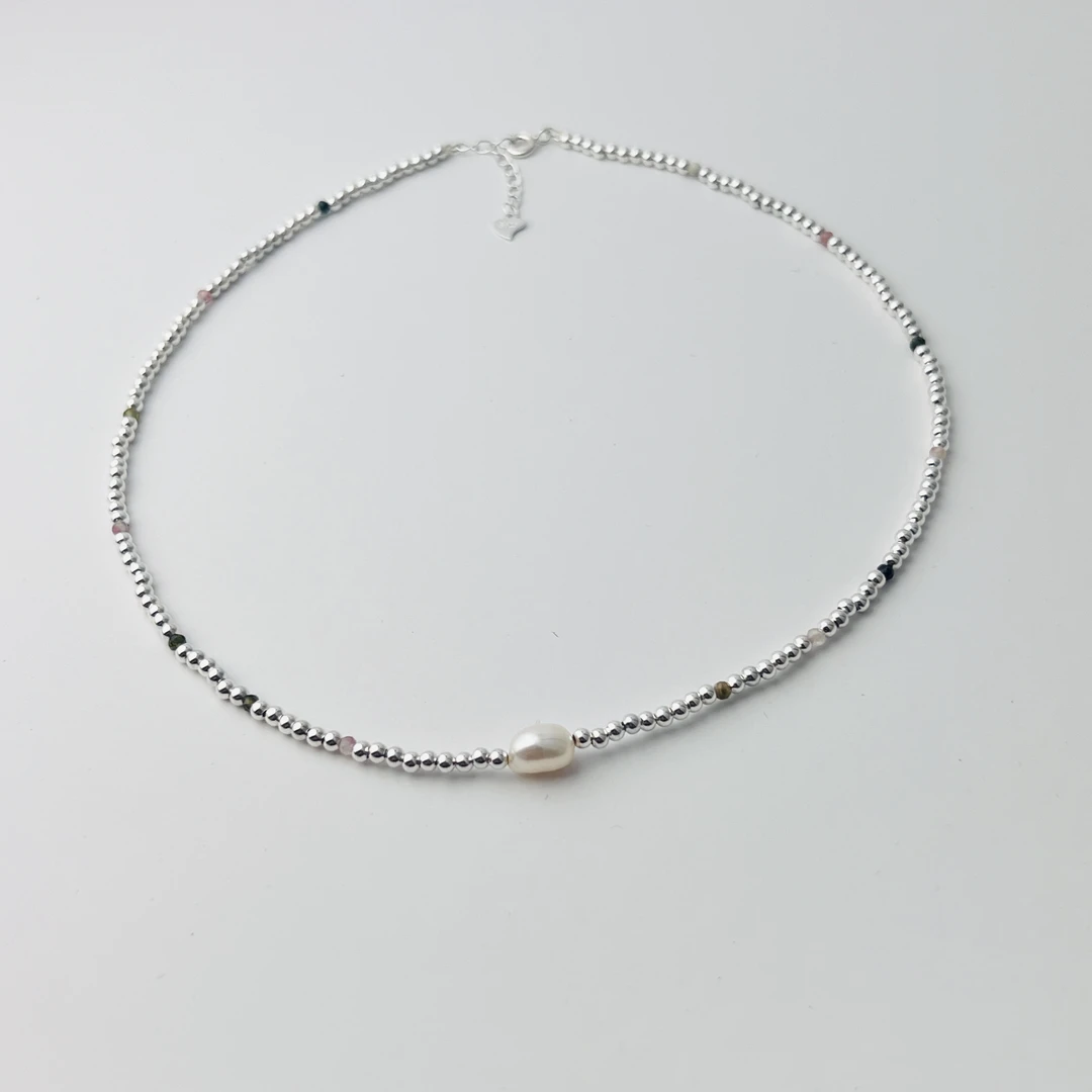 坠链均925银石英石（处理） 925银隔珠项链气质时尚百搭小米珠