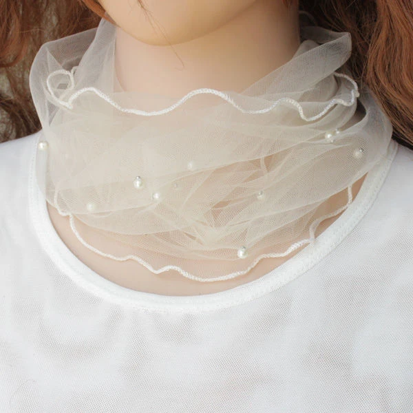 新款时尚百搭蕾丝围巾钉珠围脖春夏季护颈脖套小丝巾围脖女春秋