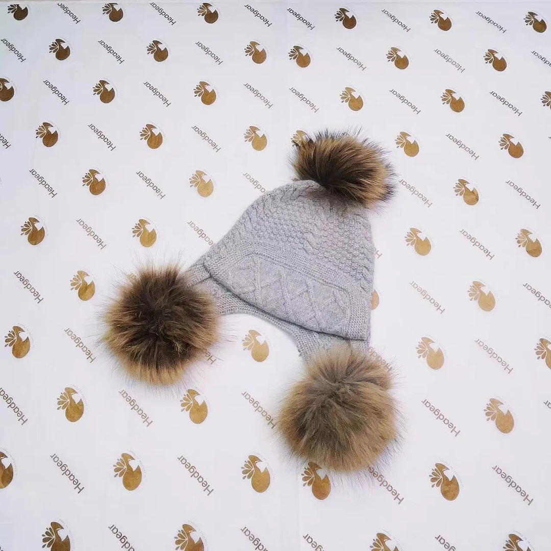 意大利客户定制！100%山羊绒！貉子毛球！时尚风雪帽