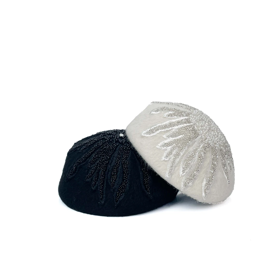 KELAODIKAIDA/新款兔毛拉绒镶钻贝雷帽时尚轻奢优雅气质礼帽女士