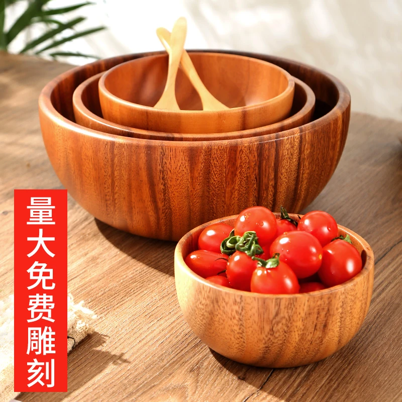 沙拉碗木质日式ins木碗蔬菜拌沙拉调中药面膜揉面盆和面竹碗木盆