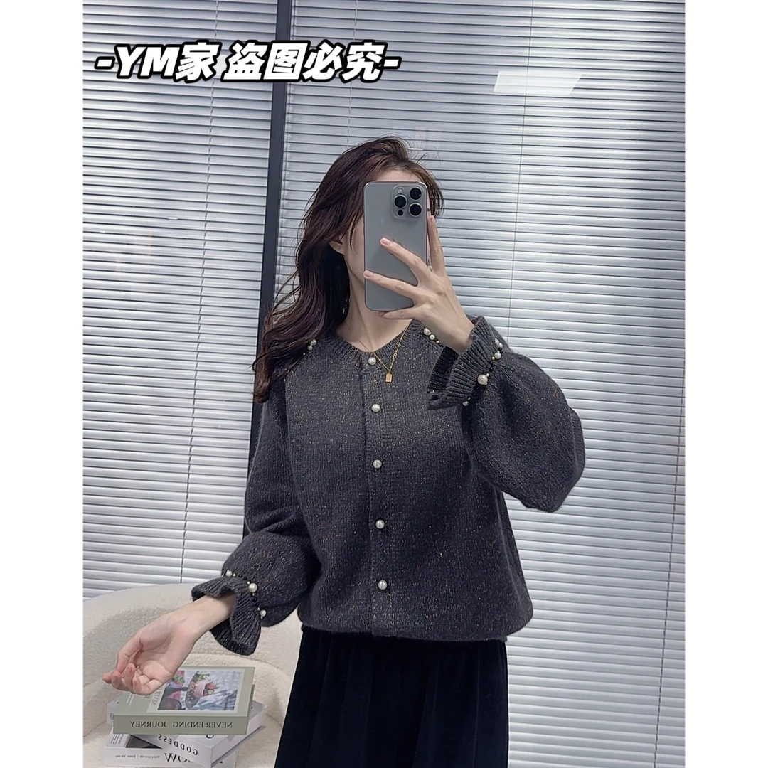 【银河】小香风网红气质时尚百搭显白圆领重工艺针织开衫外套