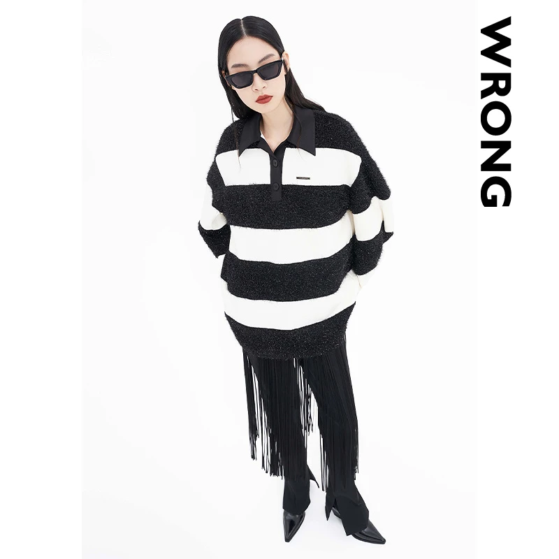 【蕾蕾专属】WRONG亮丝拼接条纹卫衣23年秋商场同款WP88TP507