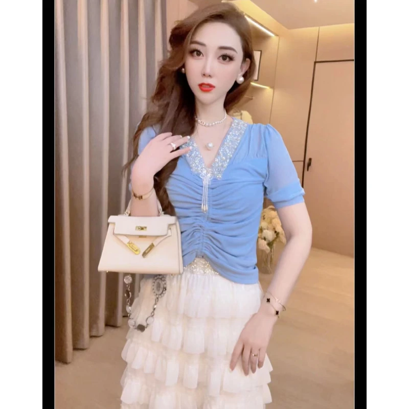 【小时代】重工钉珠气质显瘦轻奢百搭衬衫上衣Y36