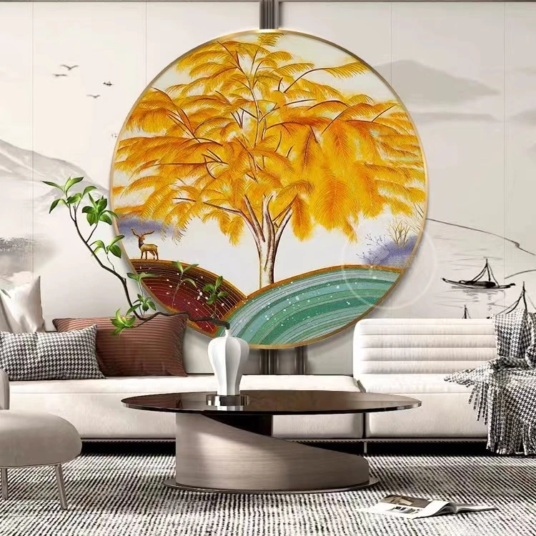 【黄金满地】圆形黄金树发财树超市摇钱灯光装饰画书房办公室客厅画