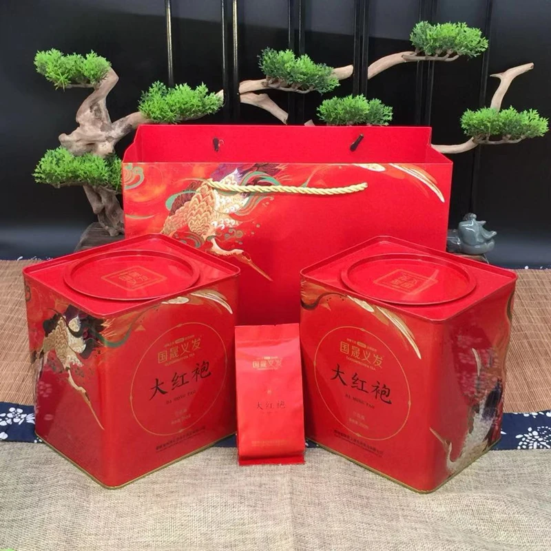 国晟义发云鹤大红袍茶叶岩茶小泡一级炭焙铁罐礼盒装500克一斤2罐