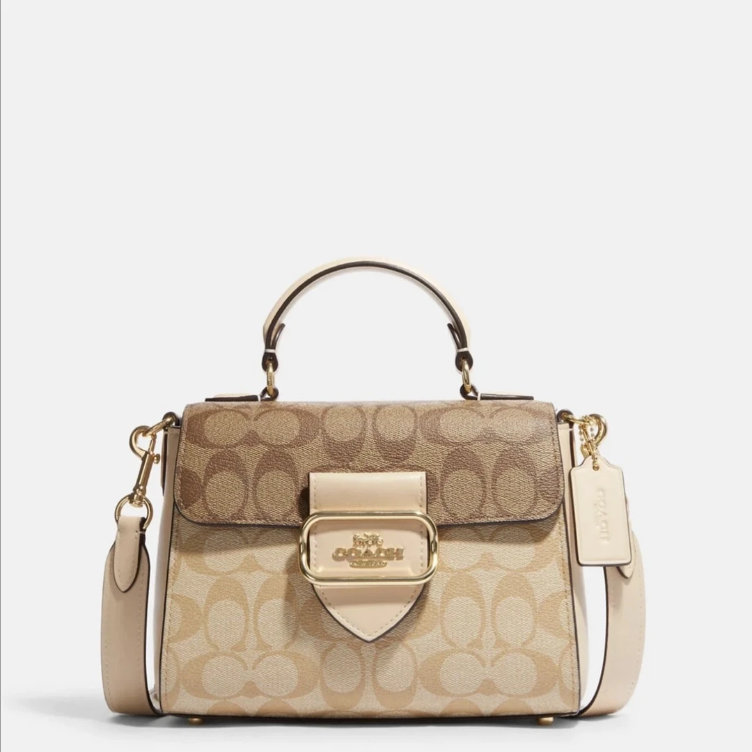 COACH/蔻驰Morgan经典卡其奶茶双拼邮差包手提斜挎包女包 CH314