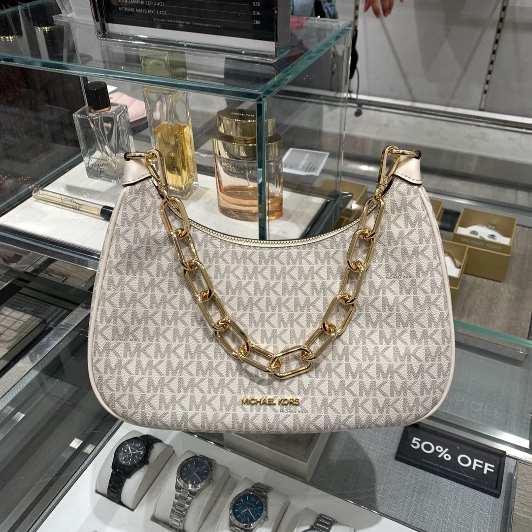 MICHAEL KORS 迈克高仕MK Cora白色老花大号链条腋下包斜挎肩包