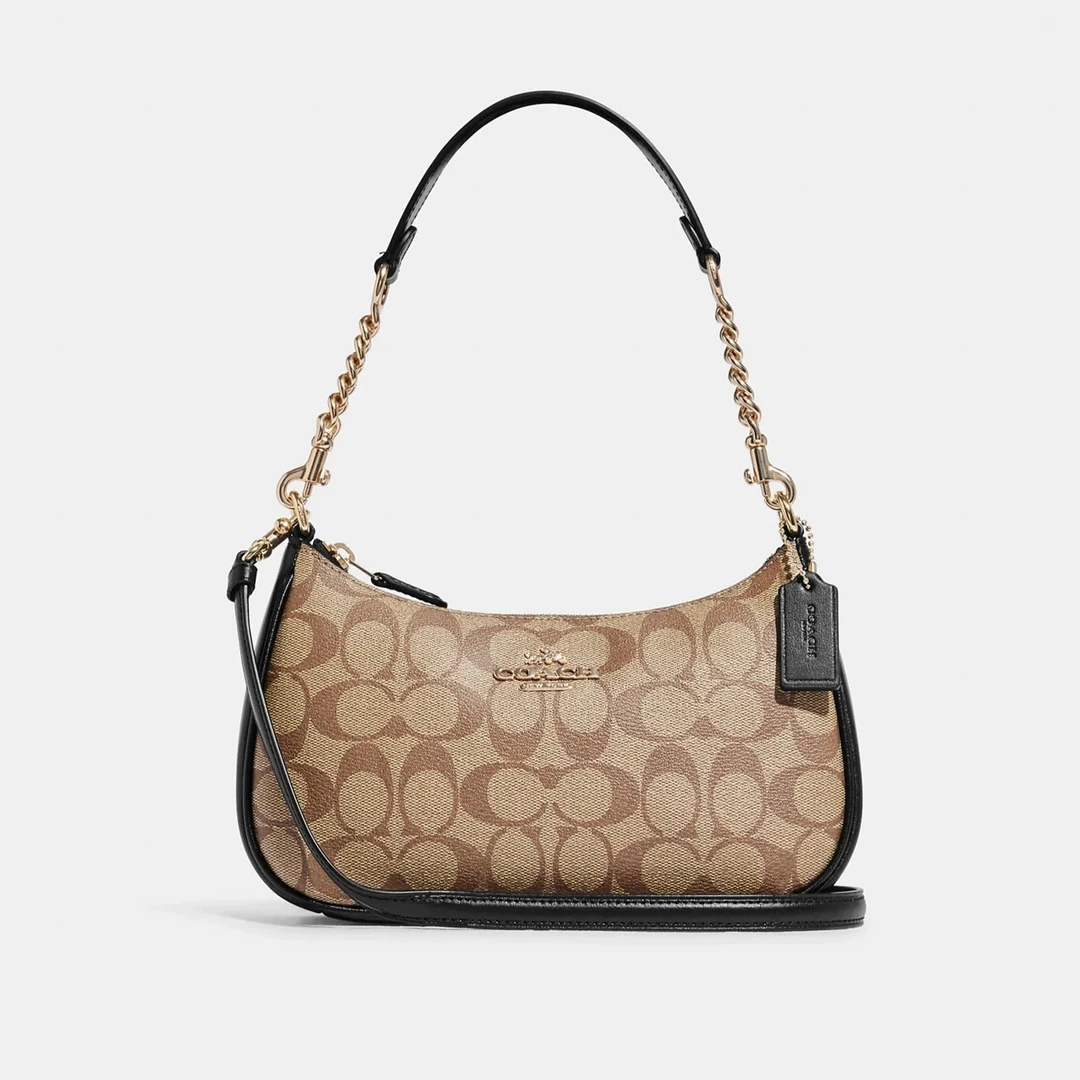 COACH/蔻驰Teri25经典卡其老花麻将包腋下包链条单肩斜挎包CA548