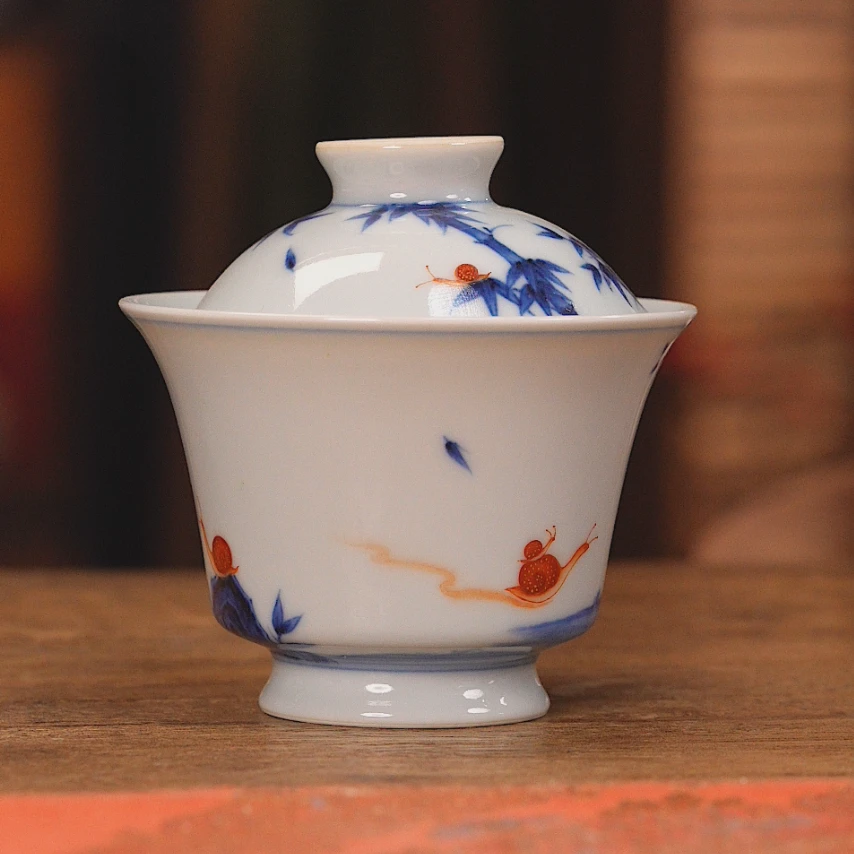 团窑 蜗牛漫步 马蹄盖碗