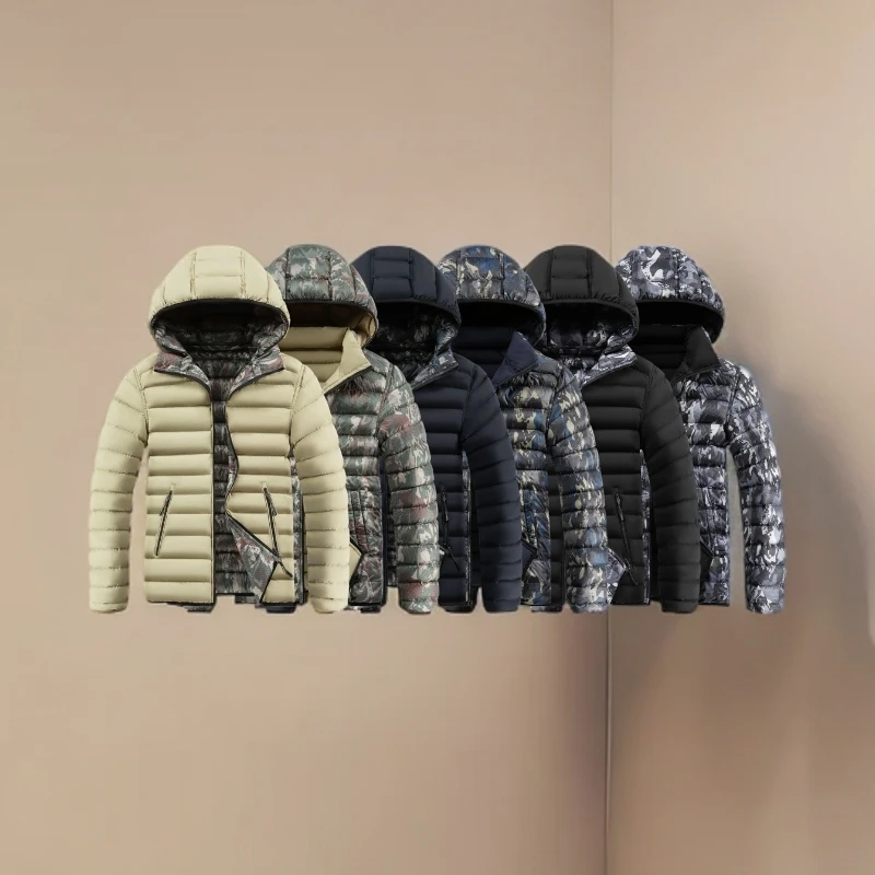 双面排骨棉衣保暖冬季派克服穿男修身版连帽运动棉服迷彩休闲潮流
