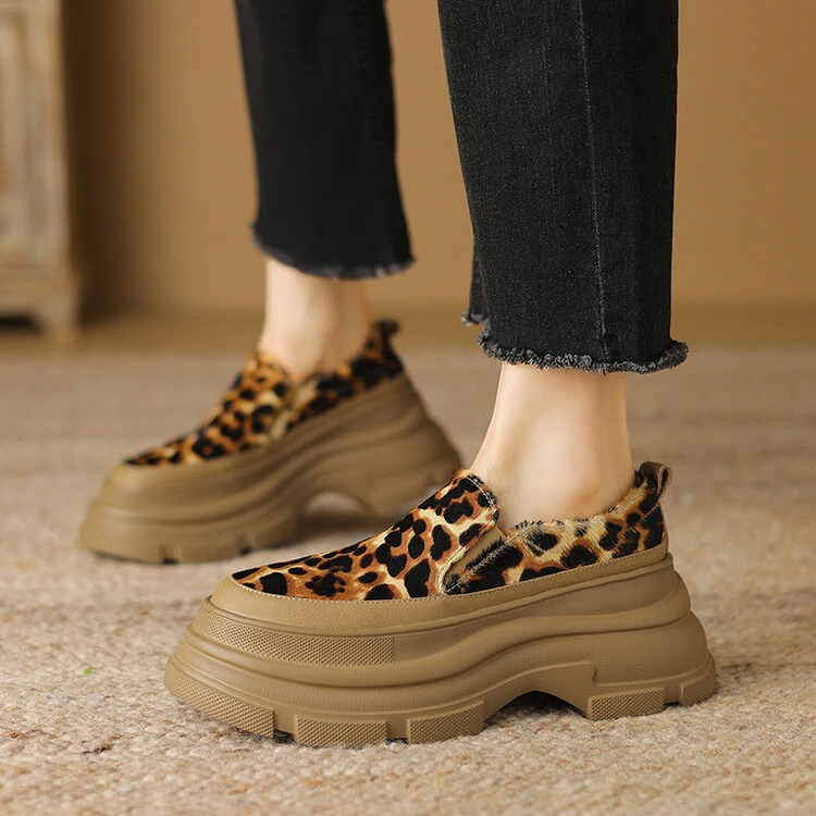 马毛/8cm/百搭厚底女皮鞋小个子内增高英伦小皮鞋真皮单鞋女鞋