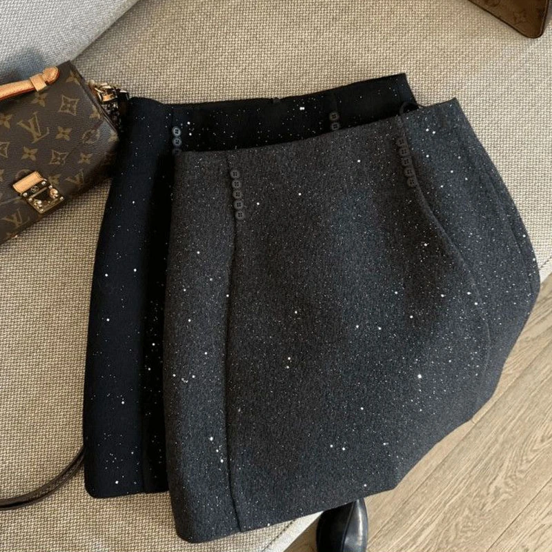冬日繁星小香风精致亮片闪闪A字半身裙新款秋冬高腰显瘦短裙女
