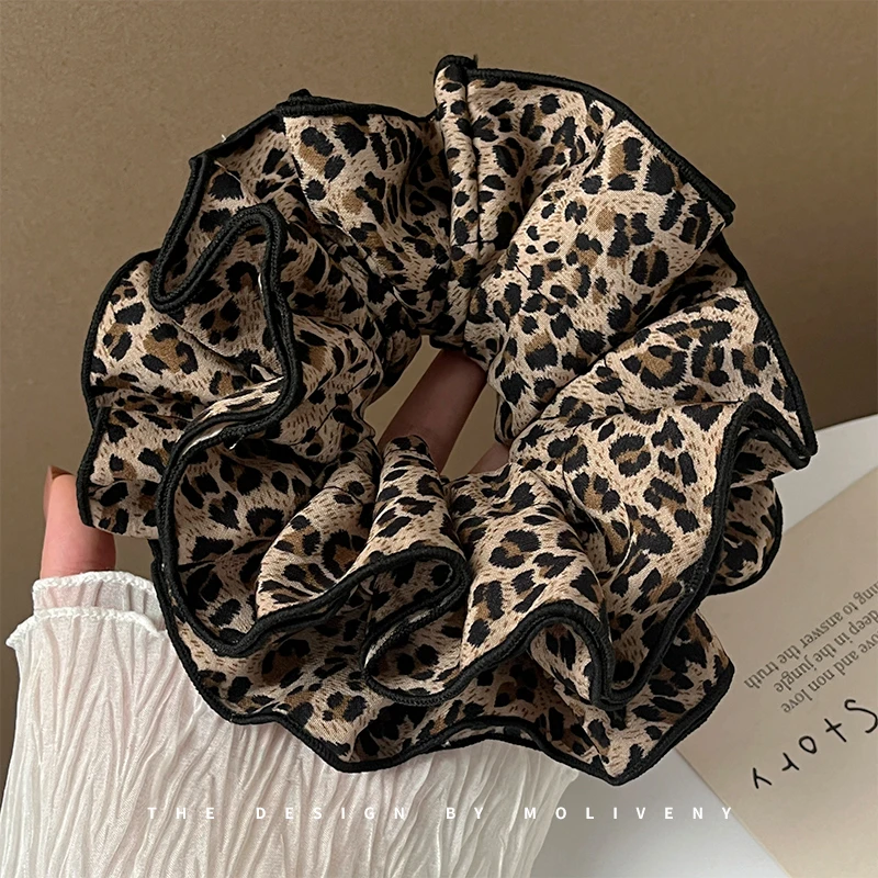 秋冬气质布艺大肠发圈头饰女豹纹头绳丸子头扎头皮筋大号发绳发饰