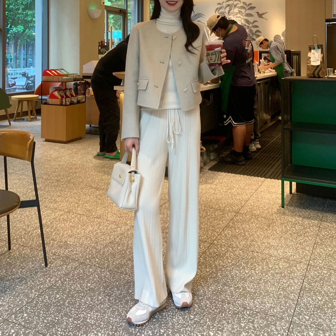 太舒服了！裤型很好的秋冬气质针织阔腿裤减龄高腰秋季女KZ125/2