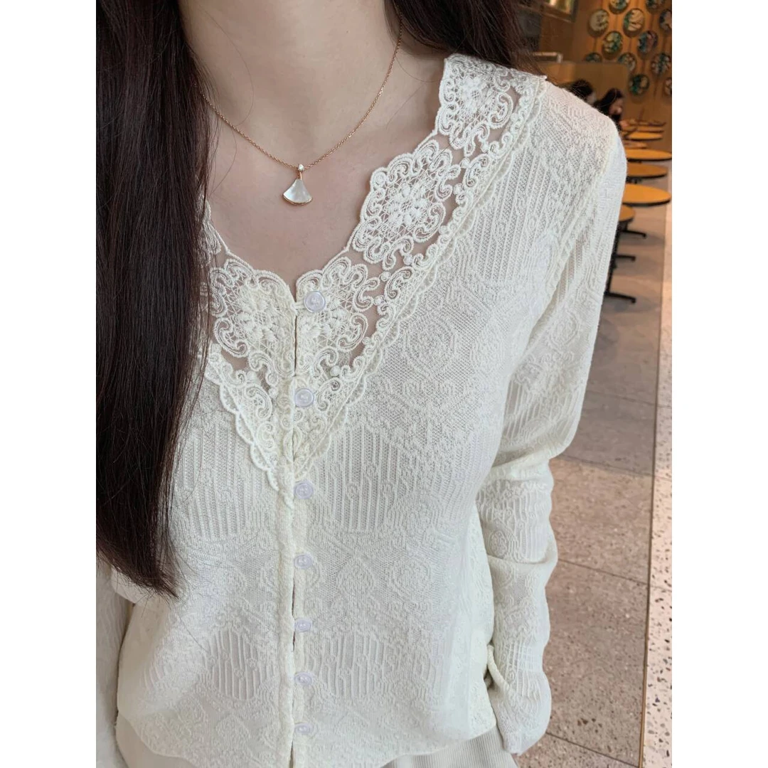 Candy Cloud法式浪漫 高定含毛羊蕾丝钩花打底蕾丝衫上衣DDS340/2