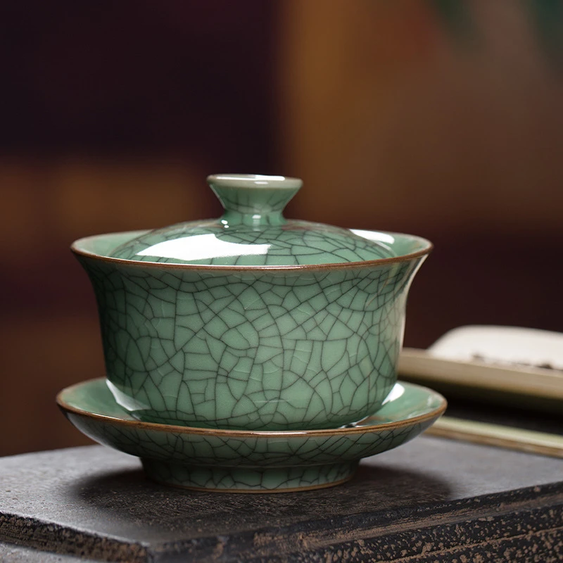 茶碗三才手抓盖碗陶瓷冰裂手工龙泉青瓷直销哥窑功夫茶具