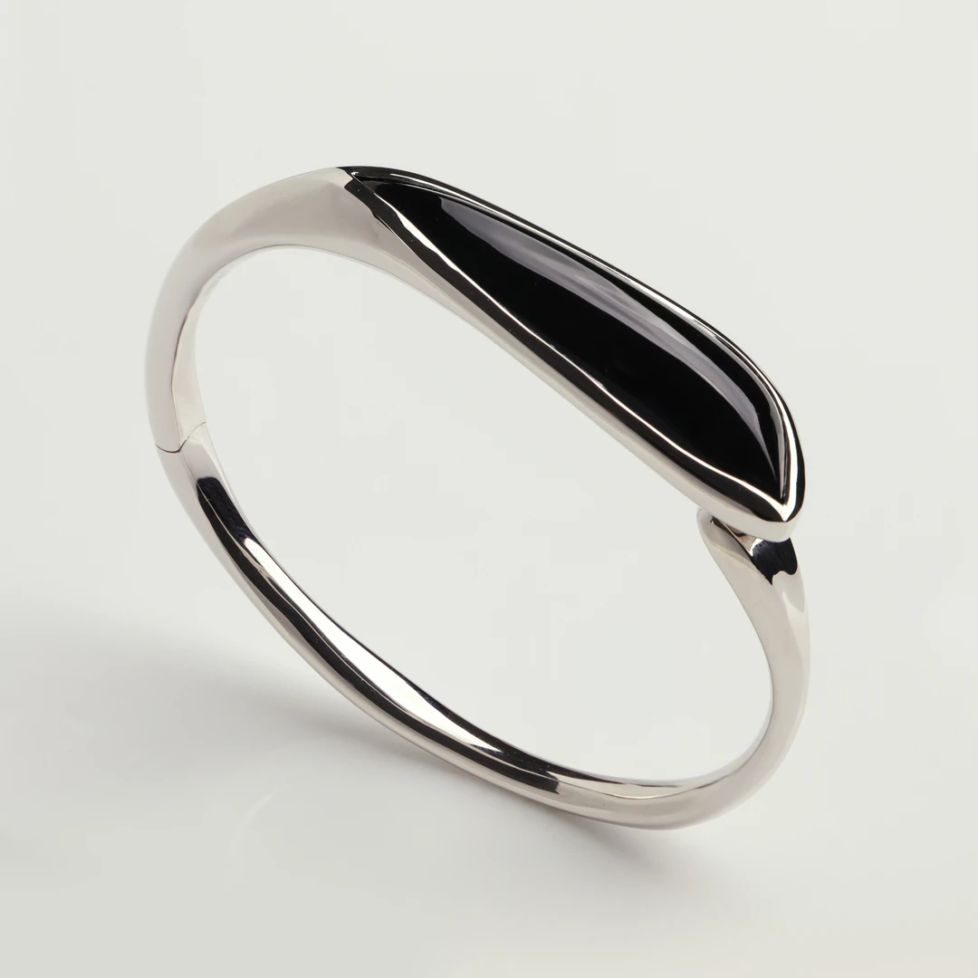 王朝阳翠语《节节草》玻璃种墨翠镶嵌手镯 轻奢极简天然A货翡翠