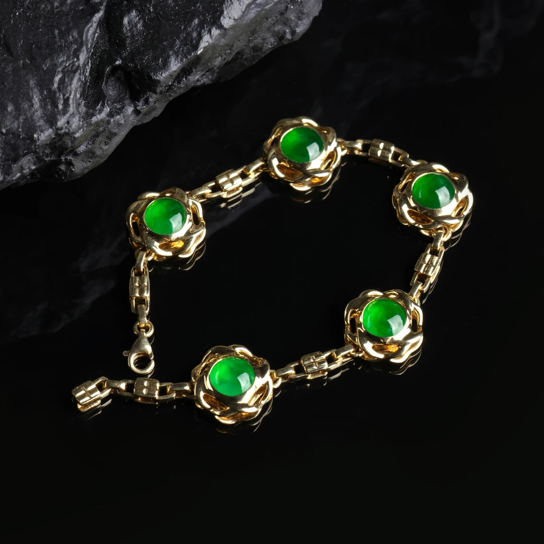 王朝阳翠语《莲花结》玻璃种帝王绿手链 轻奢极简天然A货翡翠