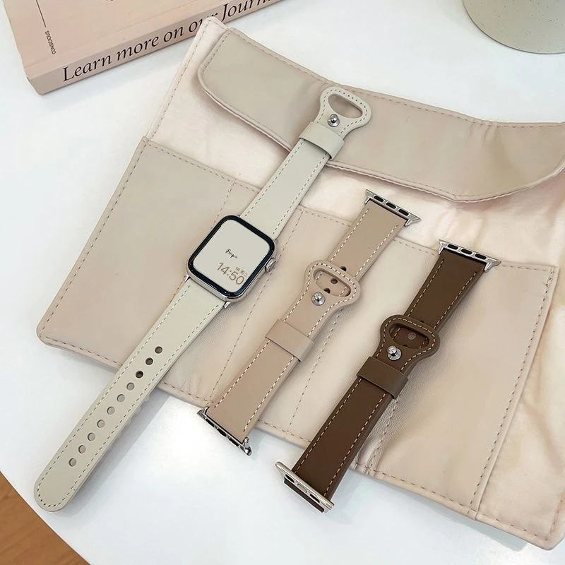 秋冬真皮表带适用于applewatch8苹果手表iwatch7SE代新款女华强北