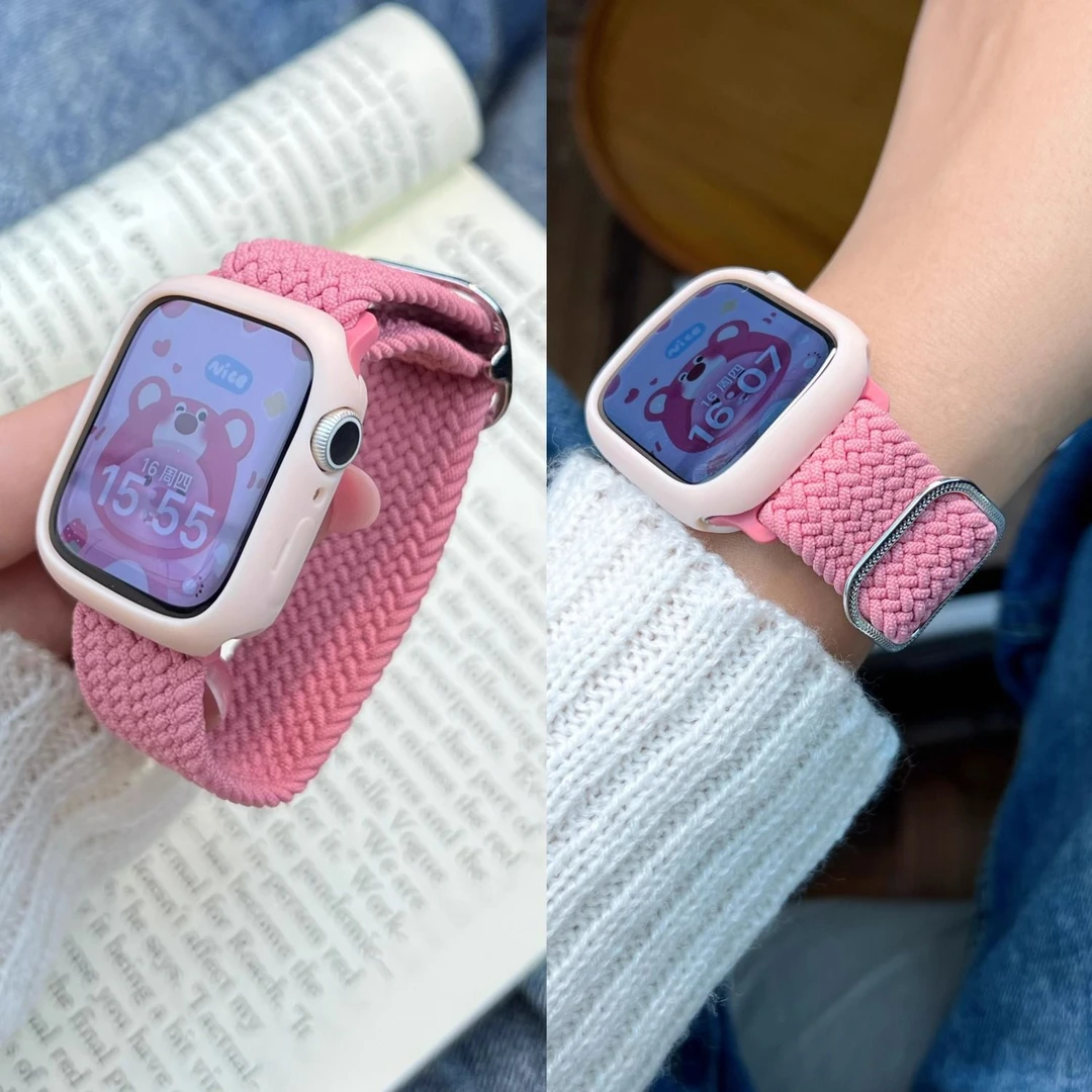 新款尼龙编织可调节运动表带适用苹果s789SE2手表带Appliwatch654