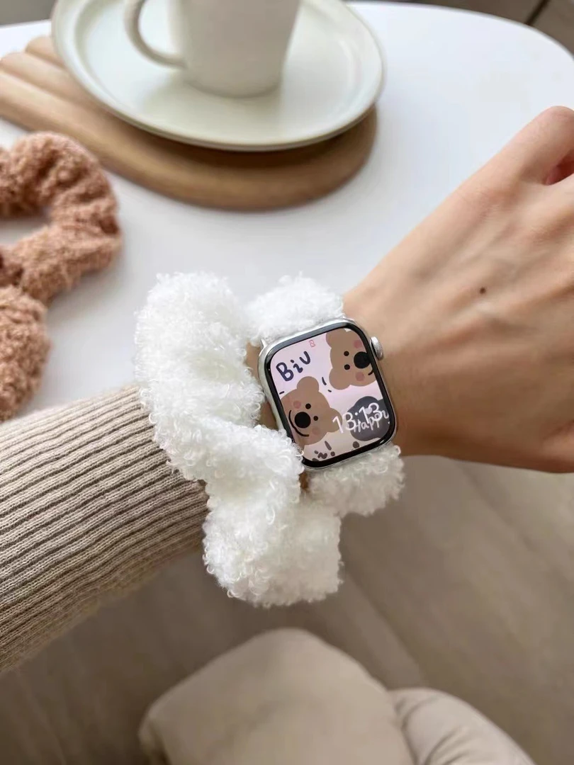 适用于applewatch9表带iwatch876代苹果手表se大肠圈表带毛绒秋冬