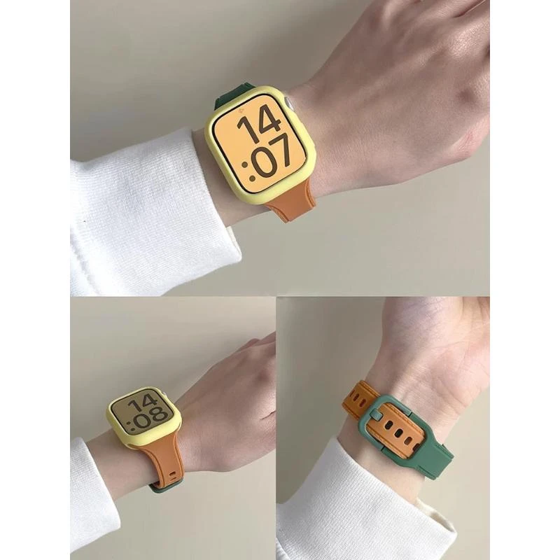 撞色硅胶反扣小蛮腰表带适用于苹果s7/8SE2手表带Appliwatch6543