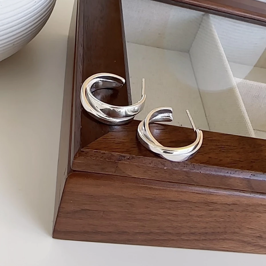 925银耳饰 【邂逅】双层C形耳环日杂穿搭小众设计简约文艺弧形耳钉
