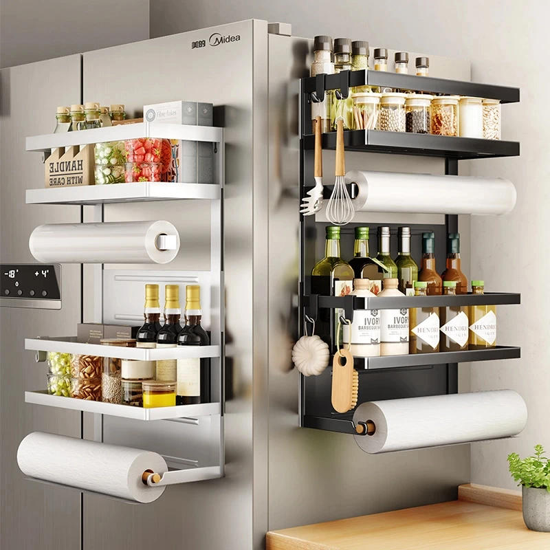 厨房收纳置物架多功能磁吸冰箱侧收纳架壁挂纸巾架保鲜膜收纳架