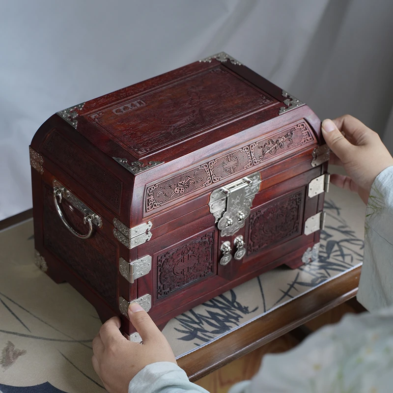 紫檀嫦娥奔月轻奢满雕珠宝首饰盒戒指盒手镯盒文玩盒小叶紫檀