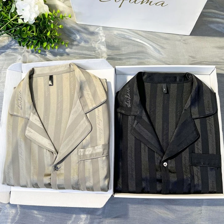 Sifuma/斯服玛【条纹】男款轻奢高定长袖两件套短袖家居服礼盒睡衣