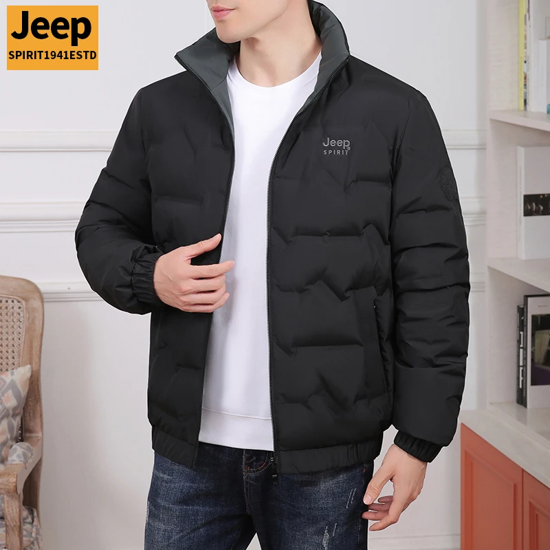 羽绒服男冬季2025新款保暖吉普正品爆款休闲立领夹克双面男式外套