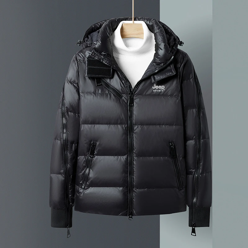 中年男士羽绒服2023冬季经典百搭加绒加厚可拆卸连帽羽绒服外套男
