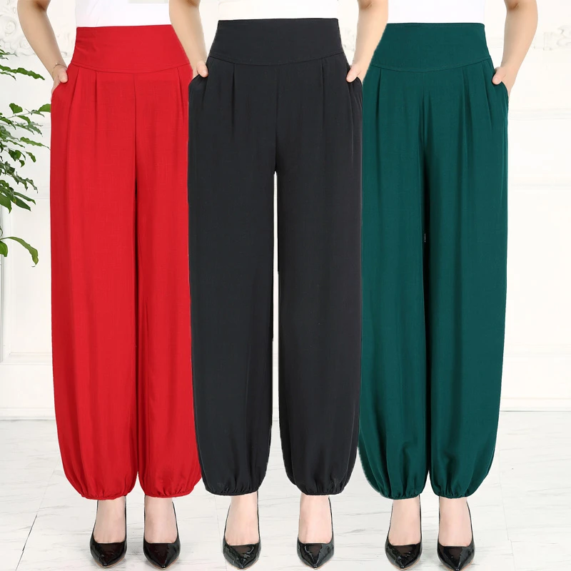 春秋中老年女休闲裤棉麻哈伦裤宽松萝卜裤灯笼裤舞蹈长裤大码时尚