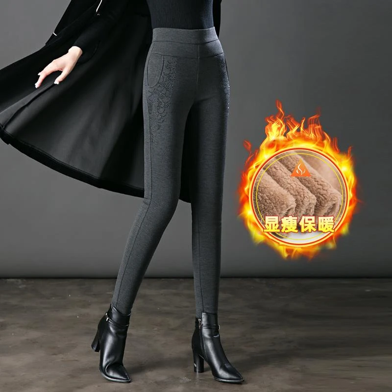 中老年加绒加厚打底裤女外穿冬季高腰女裤中年妈妈裤子保暖棉裤m