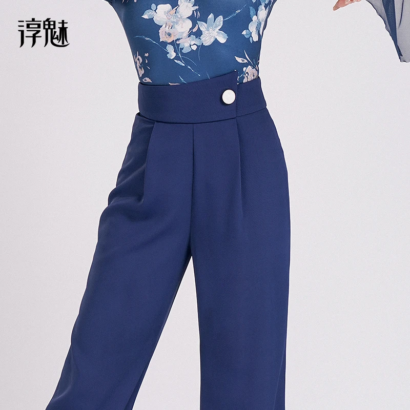 扉姿 摩登舞裤女夏季显瘦吉特巴跳舞长裤交谊舞高腰舞蹈裤子M2023