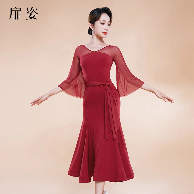 FZ 摩登舞裙专业华尔兹交谊舞跳舞连衣裙套装拉丁舞裙套装F3009