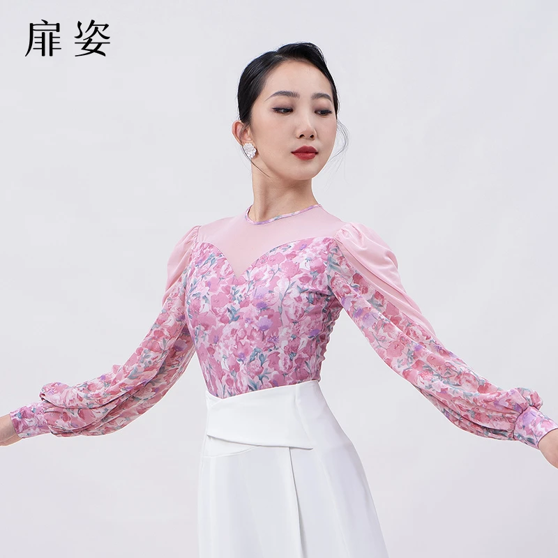 FZ 摩登舞服女秋冬长袖交谊舞上衣吉特巴国标舞舞蹈连体衣F1025