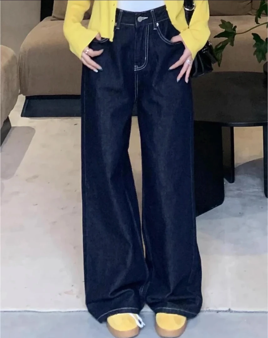 橘子树在哪儿 jennie风定制直筒牛仔裤女春秋高腰宽松休闲阔腿裤