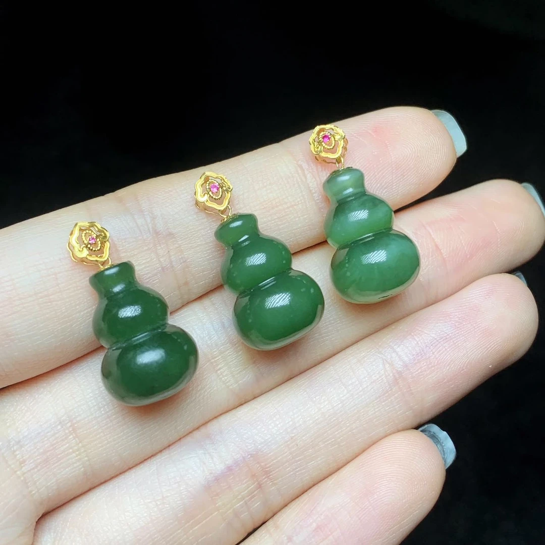 【小宝珠宝】15 S1046-18K金和田玉葫芦吊坠-多样性发一件-16*11mm
