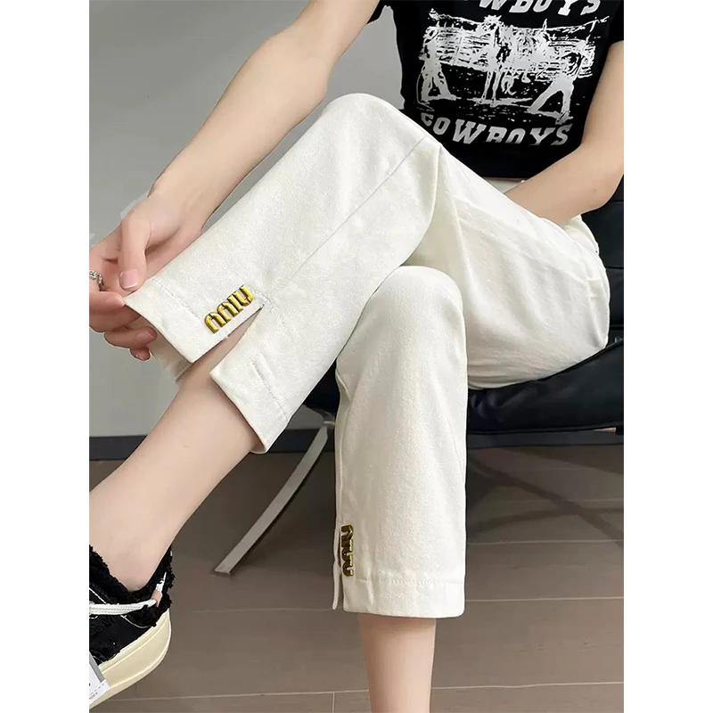 2024秋季新款烟管牛仔裤女高腰小个子九分显瘦直筒裤子 2597-0925